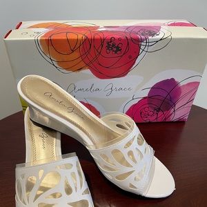 Amelia Grace white slip on sandals